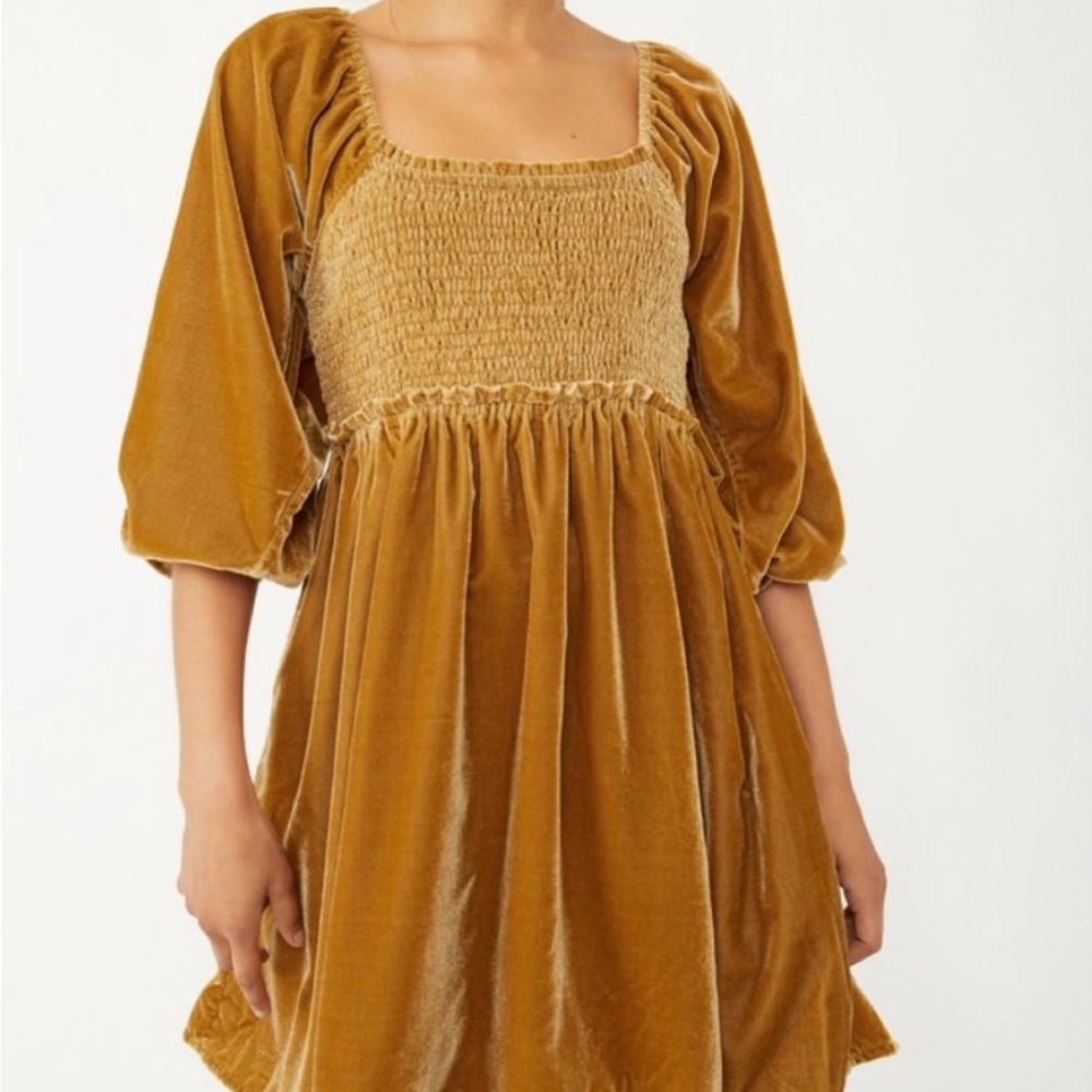 Free People Daphne Gold Velvet Mini Dress
